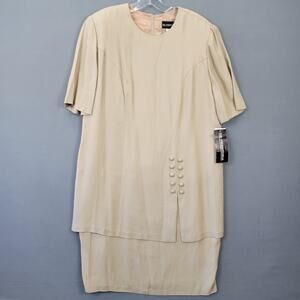 De Frantoria Tan Dress NEW Midi Classic Short Sleeves Vintage Zip Womens Size 14